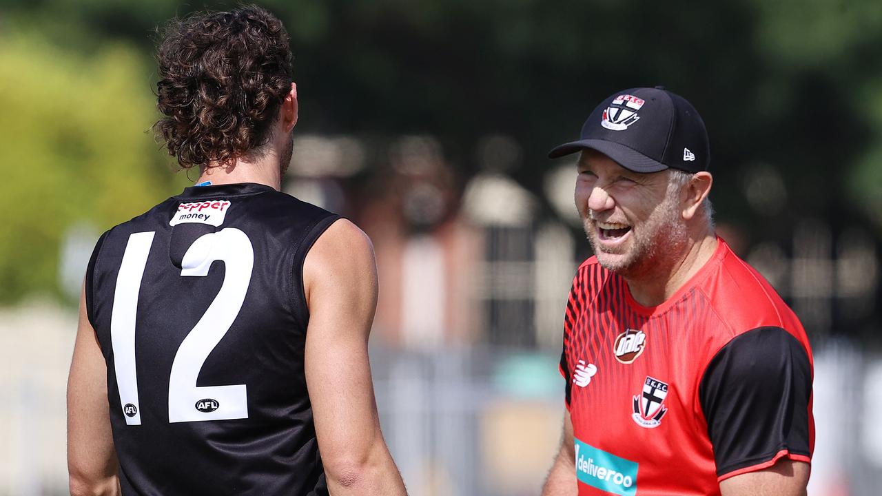 Lade (R) with St Kilda forward Max King. Picture: Michael Klein