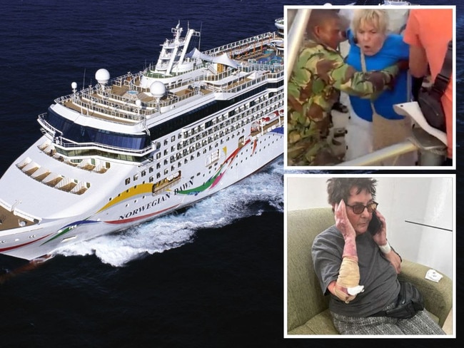 Eight people who have accused a major cruise line of abandoning them on an African island because they were late.