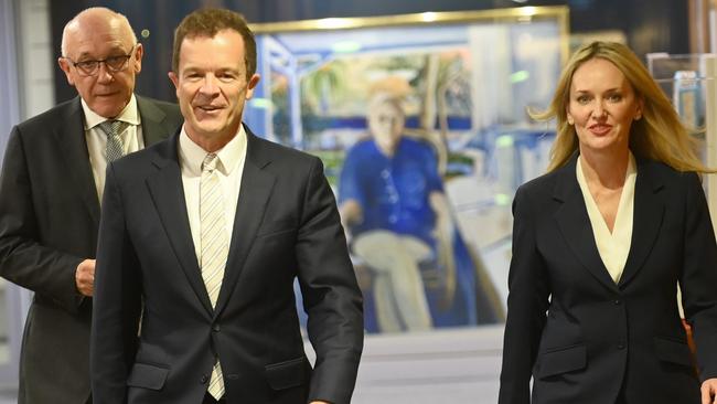 Opposition Leader Mark Speakman with deputy Liberal party Leader Natalie Ward and Leader of the Opposition in the Legislative Council, Damien Tudehope. Picture: NCA NewsWire/ Jeremy Piper