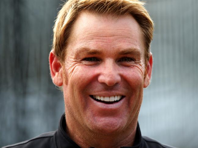 Shane Warne all smiles in the nets during the Australian team training session for the World Cup Semi Final tomorrow night.Picture Gregg Porteous