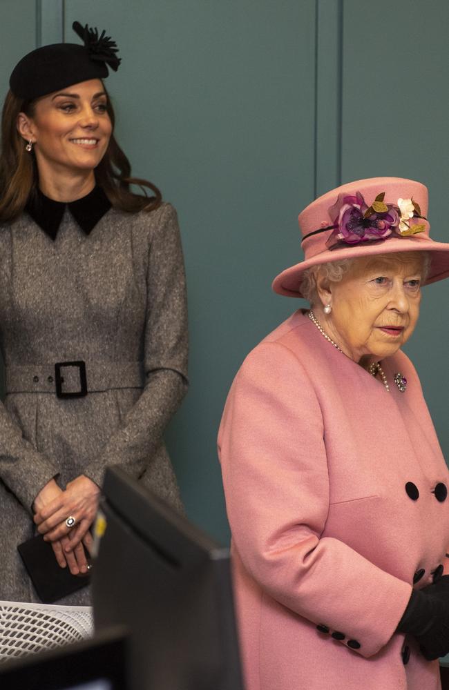 Kate, pictured with the Queen at King’s College London in March, is not as relaxed around the monarch. Picture: Paul Grover/Daily Telegraph/PA Wire