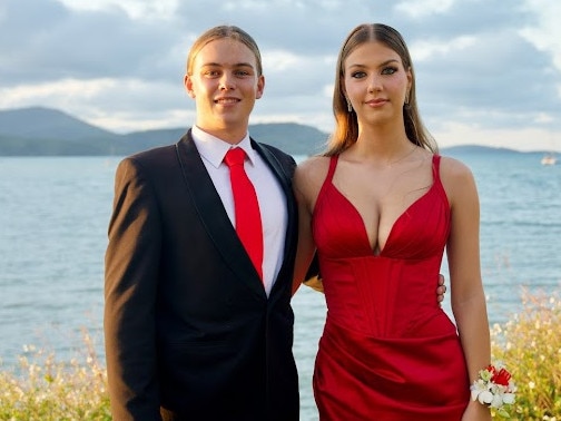 Phoebe Liesch and Michael Pettiford arriving to the Proserpine State High School Year 12 Formal held at the Whitsunday Marine Club on Wednesday, November 16, 2022.