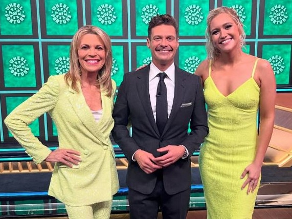 White and Seacrest with social correspondent Maggie Sajak (right), who is the daughter of former host Pat Sajak. Picture: Instagram