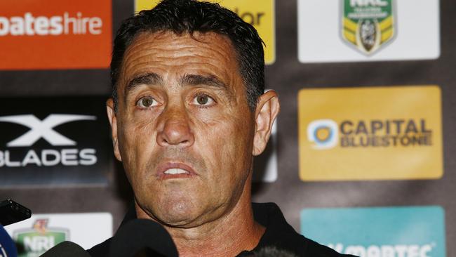 Cronulla Sharks Coach Shane Flanagan fronts the media after a difficult week for the sharks with the CEO and a young player on drug charges. Picture: John Appleyard