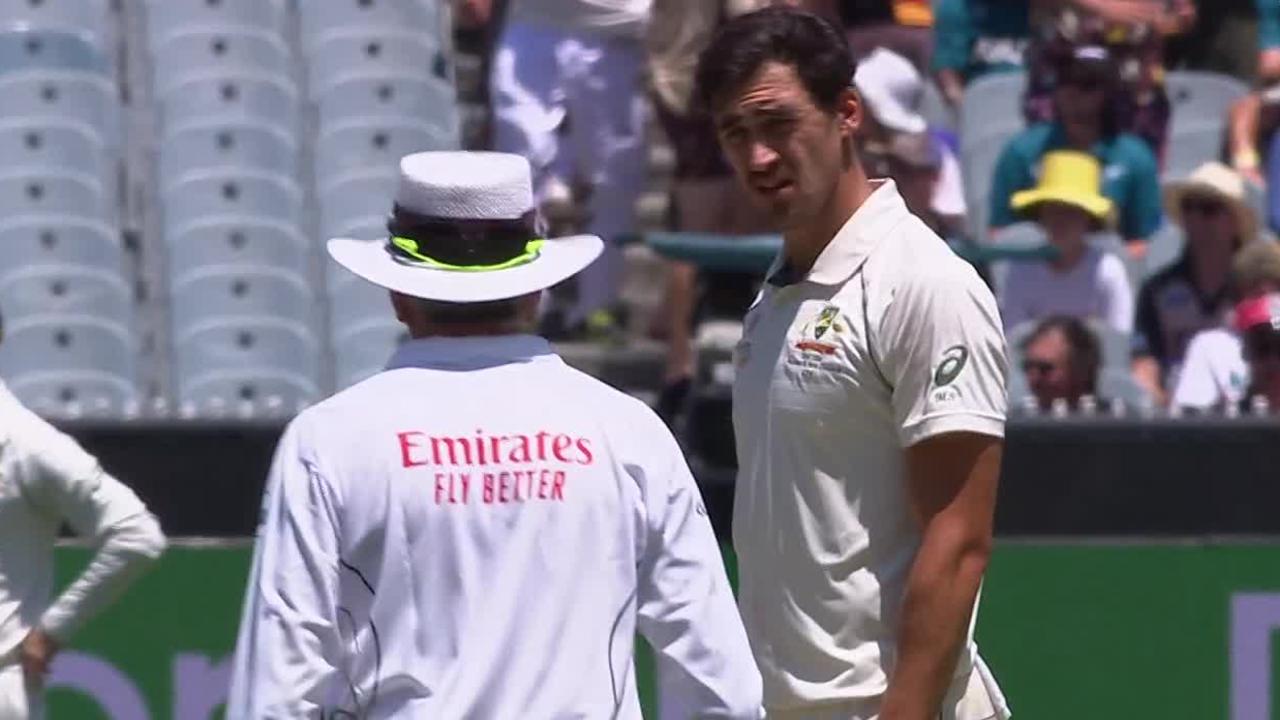 Mitchell Starc was pinged for a no ball after hitting Henry Nicholls’ stumps, but the bails failed to come off. .