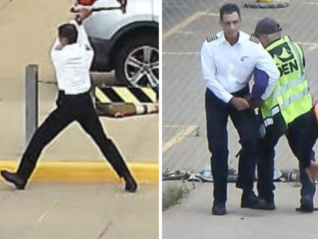 A pilot has declared he had “reached breaking point” when he attacked a parking gate with an axe in an incident captured in shocking footage.