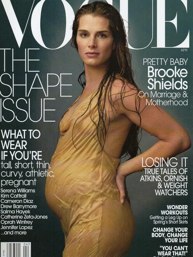 A pregnant Brooke Shields on the cover of Vogue magazine, April 2003. Picture: Vogue