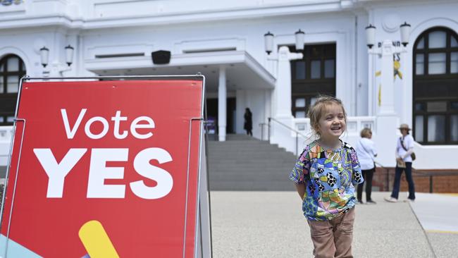 4 year old Kai from Lutruwita/Tasmania at the Museum of Australian Democracy at Old Parliament House polling centre.