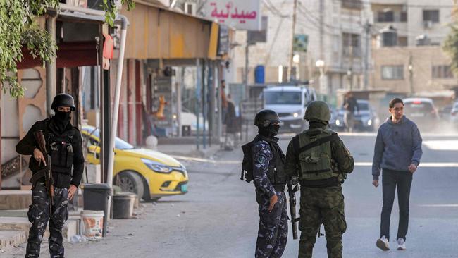 Palestinian security forces at the Jenin camp for Palestinian refugees in the north of the occupied West Bank on December 17 amid fighting with Hamas militants. Picture: AFP