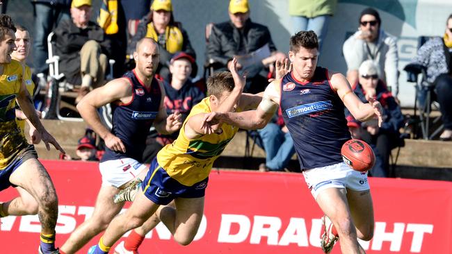 12/7/2014 Action from SANFL: Eagles v Norwood at Woodville Oval today Norwood runs away with the kick ...PHOTO DAVE CRONIN