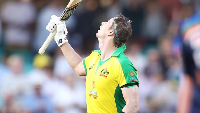 Steve Smith also honoured Phillip Hughes after reaching his ton. Picture: Getty Images