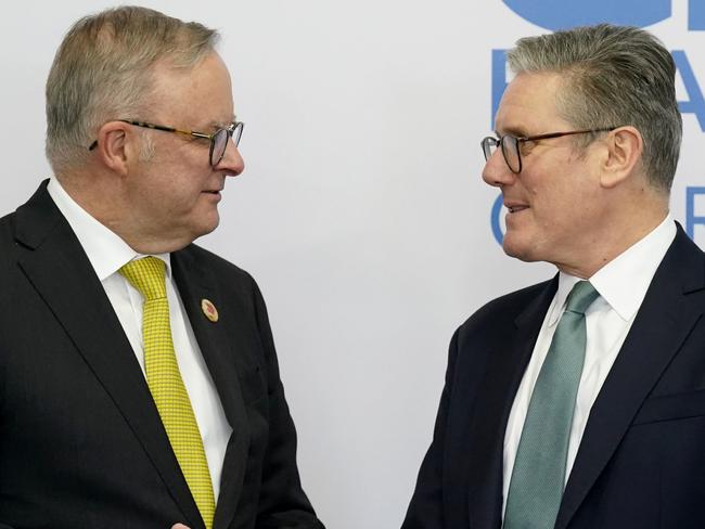 RIO DE JANEIRO, BRAZIL - NOVEMBER 18: UK Prime Minister Sir Keir Starmer (R) during a bilateral meeting with Prime Minister of Australia Anthony Albanese as he attends the G20 summit at the Museum of Modern Art on November 18, 2024 in Rio de Janeiro, Brazil. Keir Starmer is attending his first G20 Summit since he was elected Prime Minister of the UK. He is expected to hold talks with President Xi Jinping of China, the first time a UK PM has done so for six years. (Photo by Stefan Rousseau - WPA Pool/Getty Images)