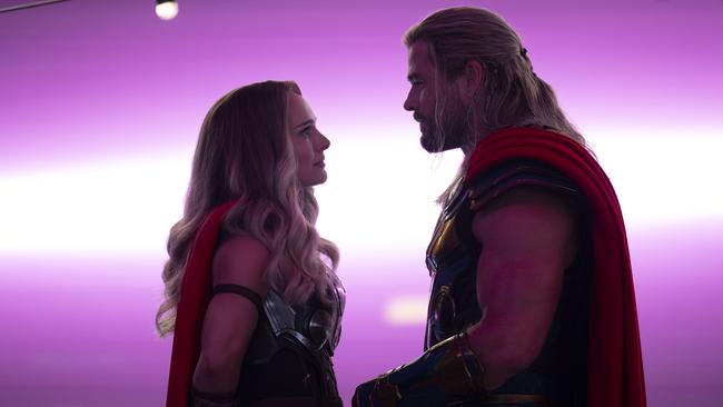 Natalie Portman as Mighty Thor and Chris Hemsworth as Thor in Thor: Love and Thunder