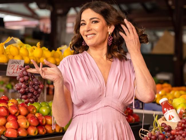 Nigella Lawson is in Melbourne for the Melbourne Food and Wine Festival pictured at the fresh food produce at Queen's Harvest stall at the Queen Victoria Market. Picture: Jason Edwards