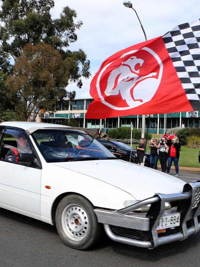 Holden fans flew flags on the last day of the brand’s Elizabeth plant. Picture: Kelly Barnes/The Australian