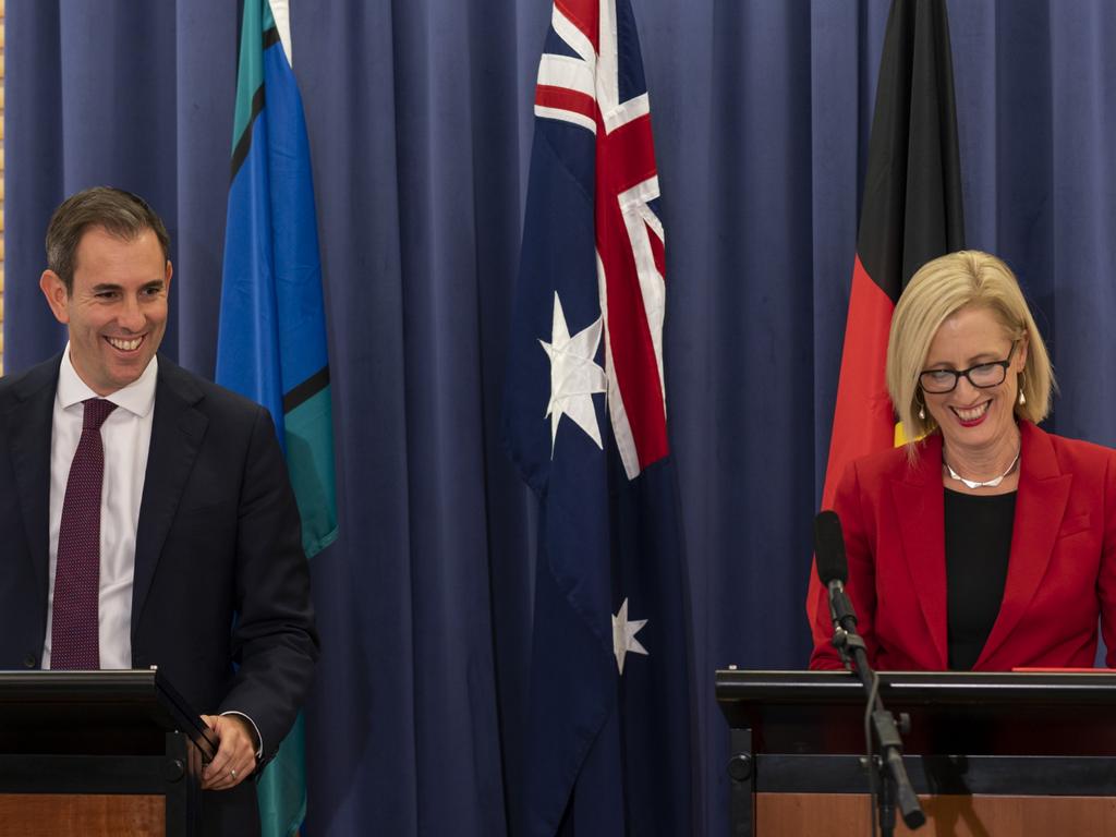 Shadow Treasurer Jim Chalmers and Shadow Finance Minister Katy Gallagher announced the final costings in Canberra. Picture: NCA NewsWire/Martin Ollman