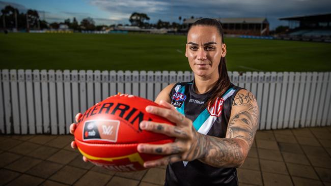 Port' Adelaide’s star new forward, Gemma Houghton, pictured at Alberton ahead of the Power’s first AFLW training session. Picture: Tom Huntley