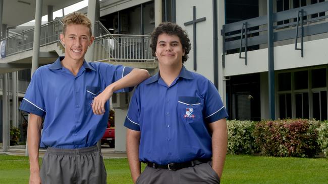 Year 9 Dux Ben Hatchard, 15, and Year 10 Proxime Access Nathanial Barton, 15 at Ignatius Park College. Picture: Evan Morgan