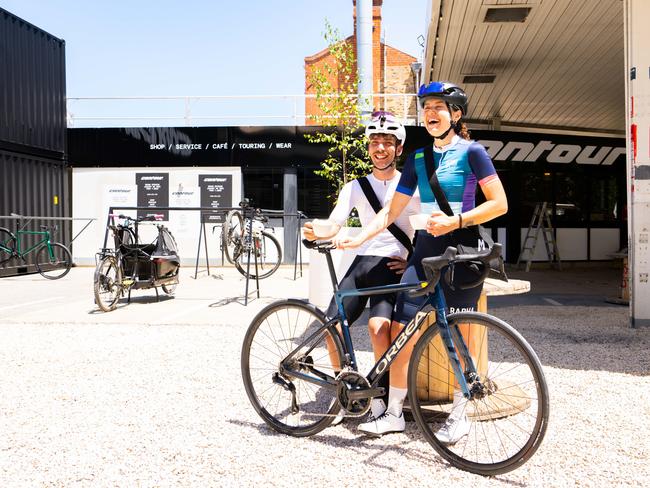 Cyclists Patrick Sharrad and Jemma Zeilonka at the front of the newly opened Ride Contour. Picture: Morgan Sette