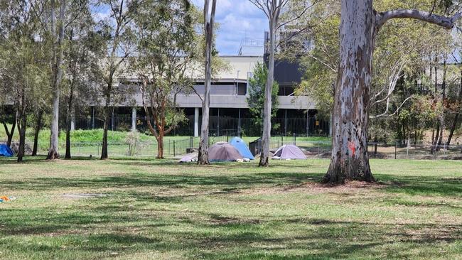 Homeless people are using this Beenleigh park to erect tents for accommodation. Picture: Judith Kerr