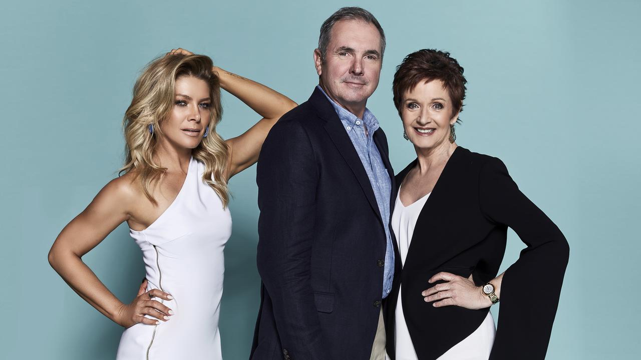 Natalie Bassingthwaighte, Alan Fletcher and Jackie Woodburne reunited in a movie-length special episode of the TV series Neighbours. Picture: Supplied by Channel 10.