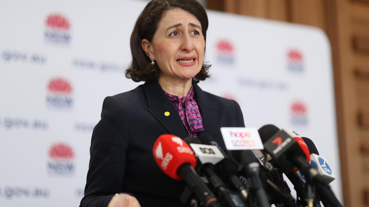 NSW Premier Gladys Berejiklian announces the latest grim total of 681 new daily cases. Picture: Christian Gilles/NCA NewsWire