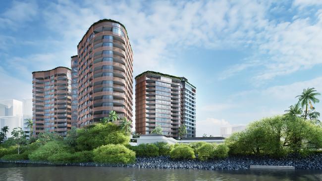 Designed by award-winning architect John Wardle, the $520m Monarch, Coronation Drive at Toowong, in the city’s west, is expected to appeal to a broad range of buyers. Picture: John Wardle Architects