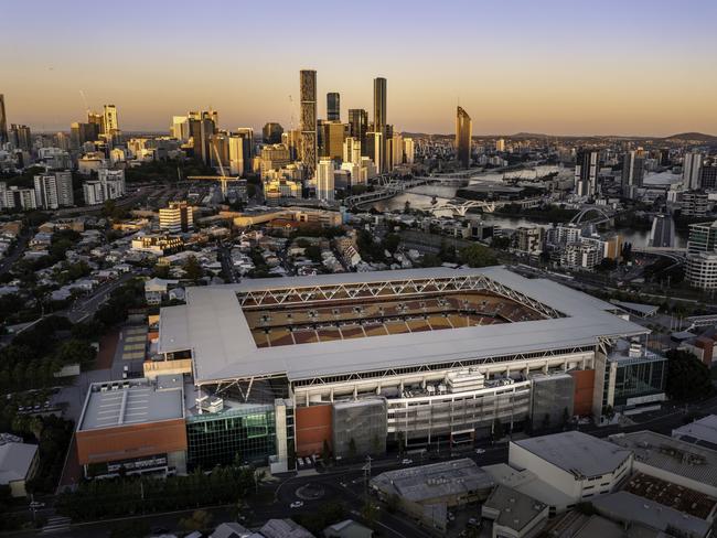 Drone Shots at sunset over Suncorp Stadium.Escape 23 April 202348 Hours in BrisbanePhoto - Tourism and Events Queensland