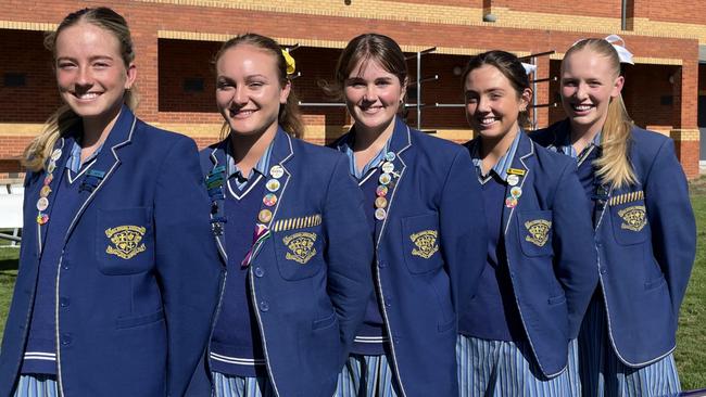 Loreto College's first crew from left: Lily Davis, Tahlia Whittle, Gemma Phillips, Bridgette O'Brien and Sarah Augustine. Picture: Shane Jones