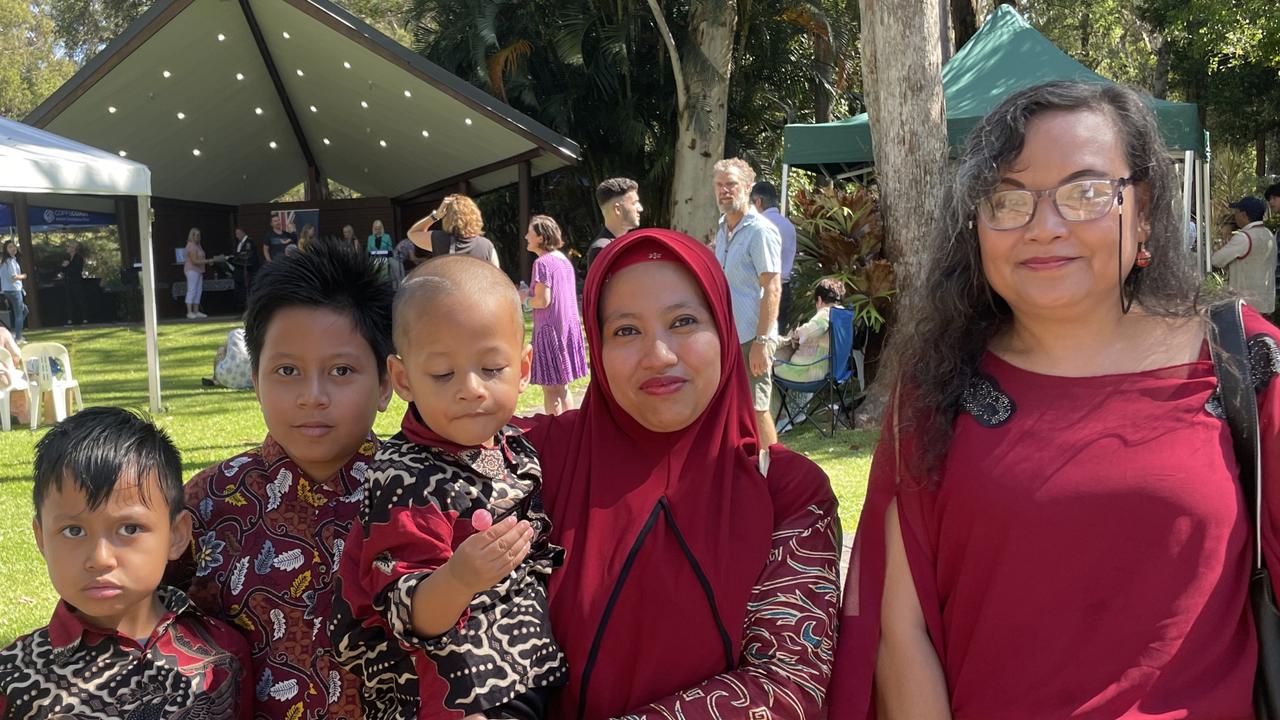 Irfan, Firdous, Farhan, Maimuna and Tiwi at the Australia Day ceremony at the Botanic Gardens in Coffs Harbour. Picture: Matt Gazy