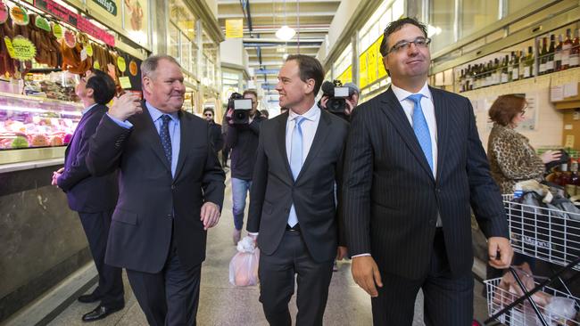 Paul Guerra, right, with Lord Mayor Robert Doyle and Federal Environment Minister Greg Hunt. Picture: Sarah Matray