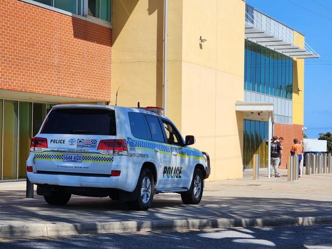 SAPOL officers and specialist Organised Crime Gang detectives appeared outside of the Christies Beach Magistrates Court as six alleged bikies appeared for the first time after an alleged affray in Colonnades Shopping Centre on June 30. Picture: no byline