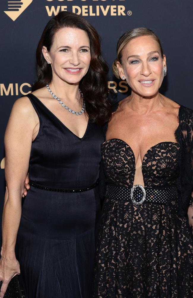 ‘Sex and the City’ co-stars Kristin Davis and Sarah Jessica Parker pose together, also on the red carpet at the God’s Love We Deliver Golden Heart Awards. Picture: Dimitrios Kambouris/Getty Images