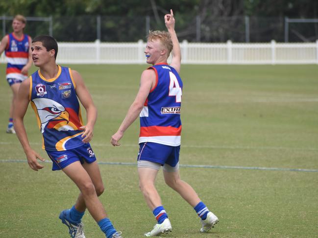 Joel Ramsdale in the Moranbah Bulldogs v Whitsunday Sea Eagles u17s AFL grand final at Magpies Sporting Club, Mackay, September 11, 2021. Picture: Matthew Forrest