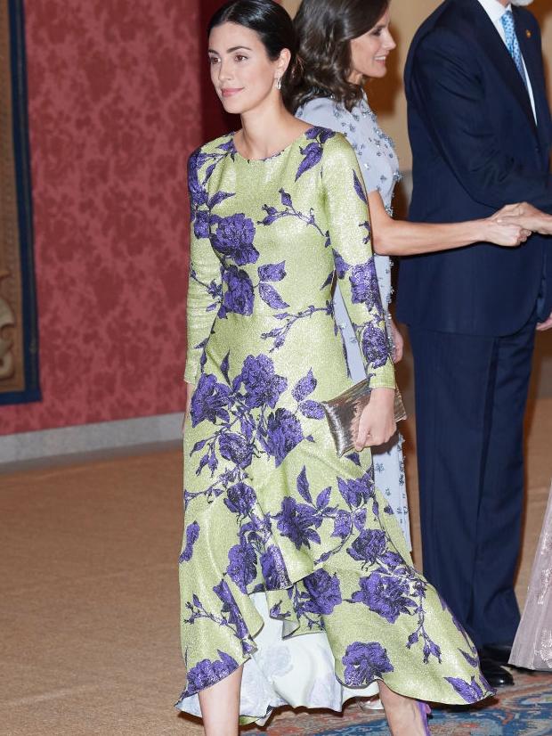 Alessandra de Osma in a shin-length floral dress in February 2019. Picture: Carlos Alvarez/Getty Images.