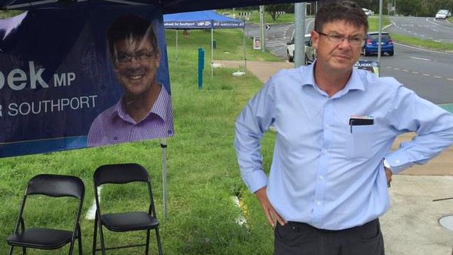 Southport MP Rob Molhoek posts image that he's been out talking to locals but the photo with empty chairs made him the butt of jokes on social media. Pic: Rob Molhoek