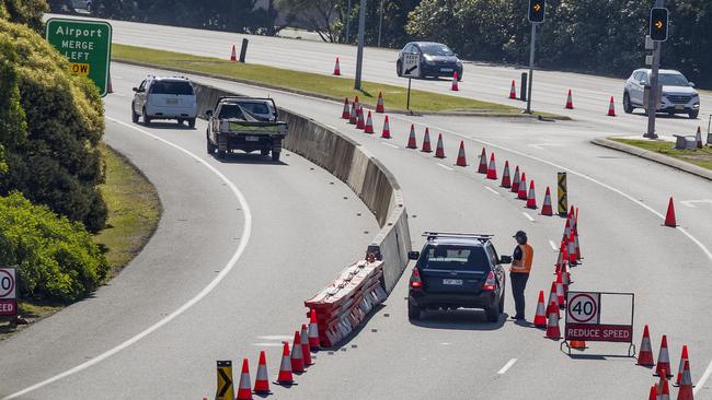 Concrete barriers have now been placed at the border crossing on the M1. Picture: Jerad Williams