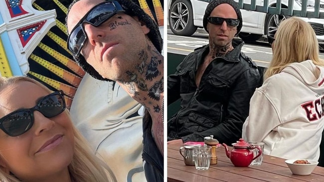 Carrie Bickmore hangs out with Travis Barker lookalike.