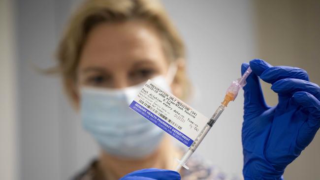 Head of Monash Health, Rhonda Stuart with the Pfizer COVID-19 Vaccine. Picture: Arsineh Houspian