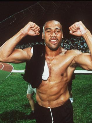 Jonah Lomu - NZ - Celebrates Win over Fiji headshot sport rugby union arms raised bare chest