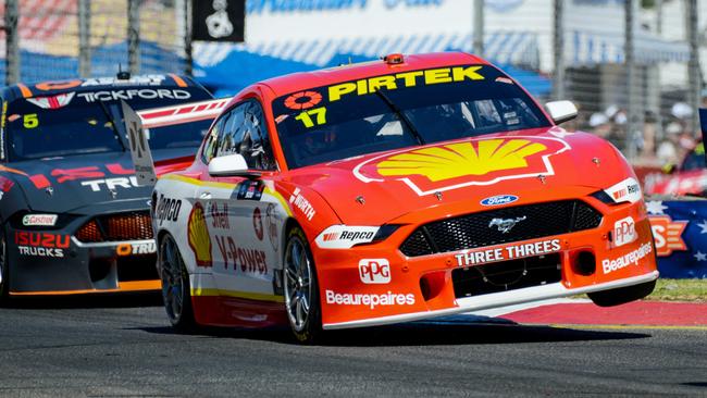 Scott McLaughlin on his way to winning race two at the last Adelaide 500 in 2020. Picture: Brenton Edwards