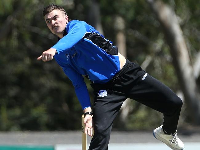 Premier Cricket: Greenvale Kangaroos v Melbourne University Jacob Pawlowicz of Greenvale bowlingSaturday, January 9, 2021, in Greenvale, Victoria, Australia. Picture: Hamish Blair