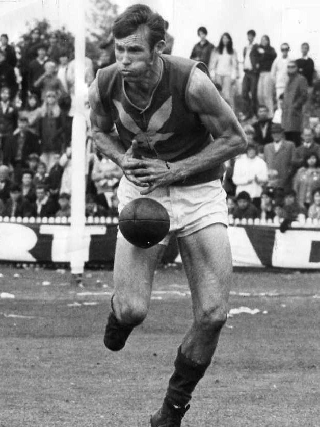 Ex-West Torrens footballer John Graham in action during a match against Port Adelaide at Alberton Oval in 2970. Picture: Supplied 