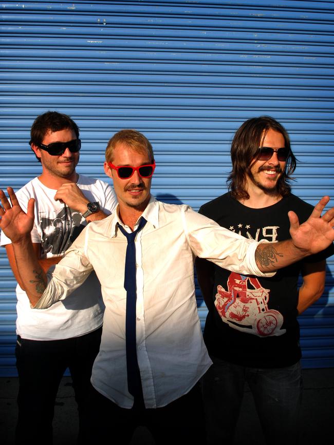 Silverchair band members in 2008. From left: Chris Joannou, Daniel Johns and Ben Gillies.