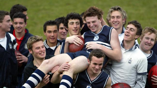 Brendon Goddard with his Caulfield Grammar teammates during his draft year. Picture: Michael Dodge