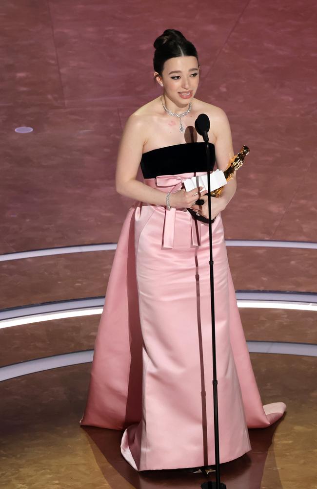 Mikey Madison accepts the Best Actress In A Leading Role award for ‘Anora’. Picture: Kevin Winter/Getty Images