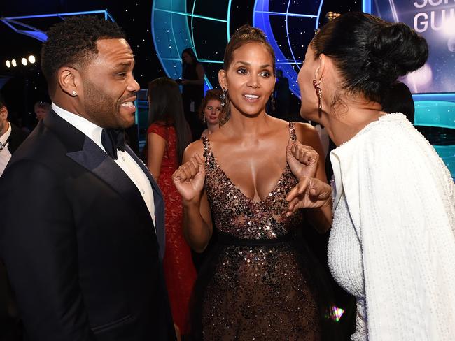 Anthony Anderson, Halle Berry, and Tracee Ellis Ross attend the 24th Annual Screen Actors Guild Awards at The Shrine Auditorium on January 21, 2018 in Los Angeles, California. Picture: Getty