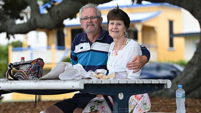 John and Susan Williams, enjoying fish and chips in Shorncliffe, Brisbane on Sunday. Picture: Lyndon Mechielsen