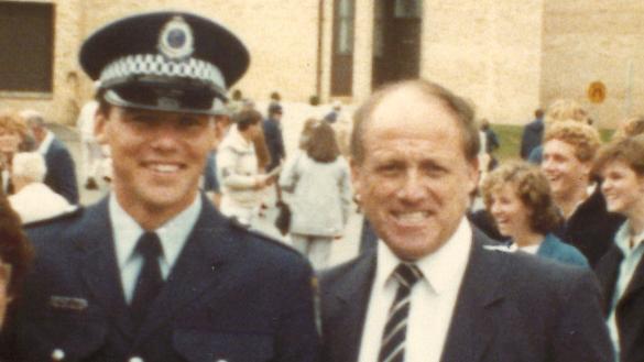 Gary Jubelin with his dad on the day he passed out of the police academy in 1985.