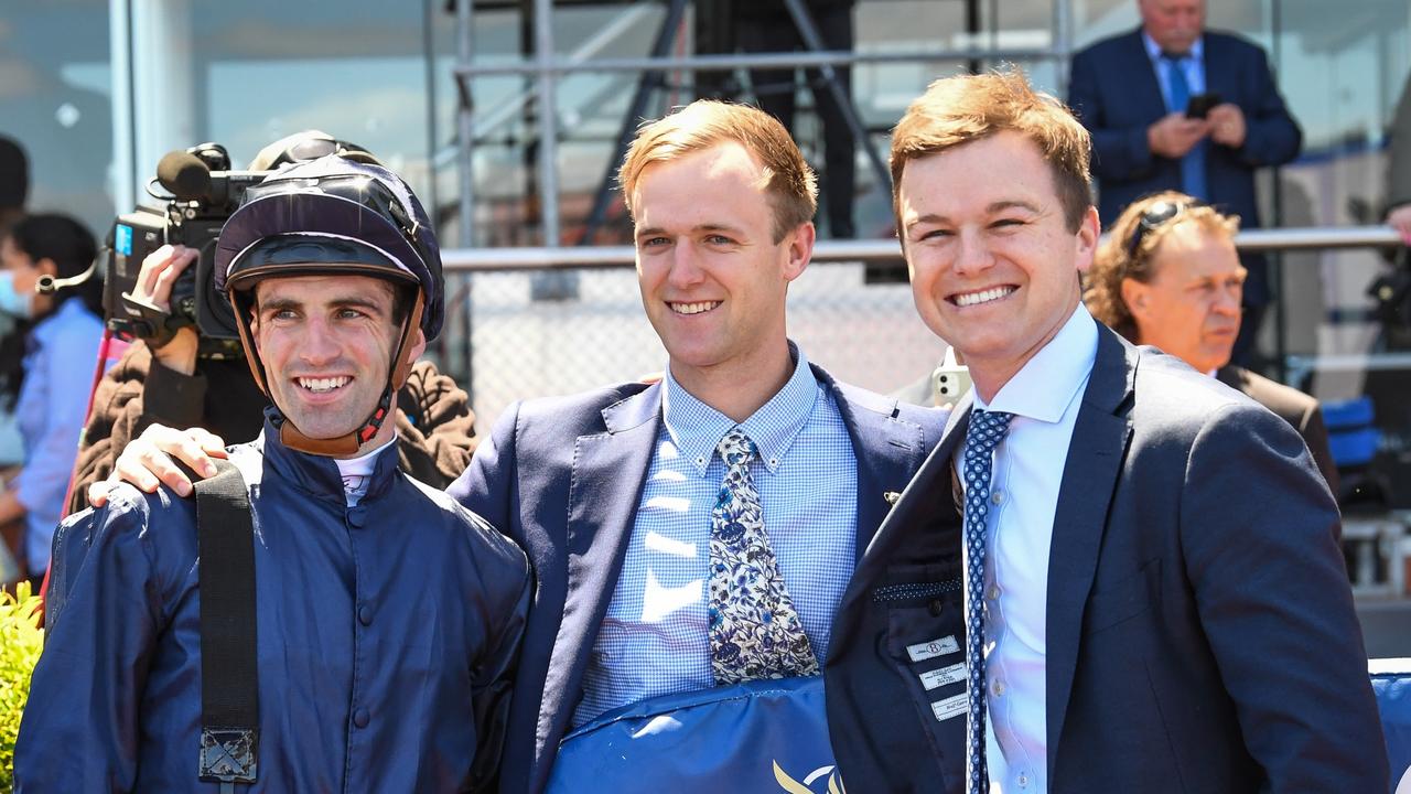 Ben (right) and JD Hayes (centre) will have their first Randwick runner together when So Si Bon tackles the Villiers Stakes on Saturday. Picture: Getty Images